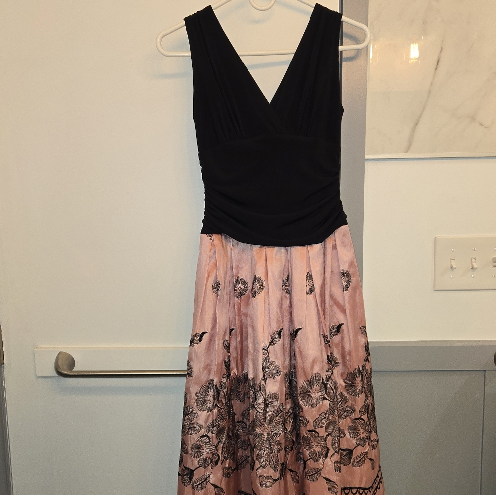 S.L. Fashions Black and Pink Floral Midi Dress